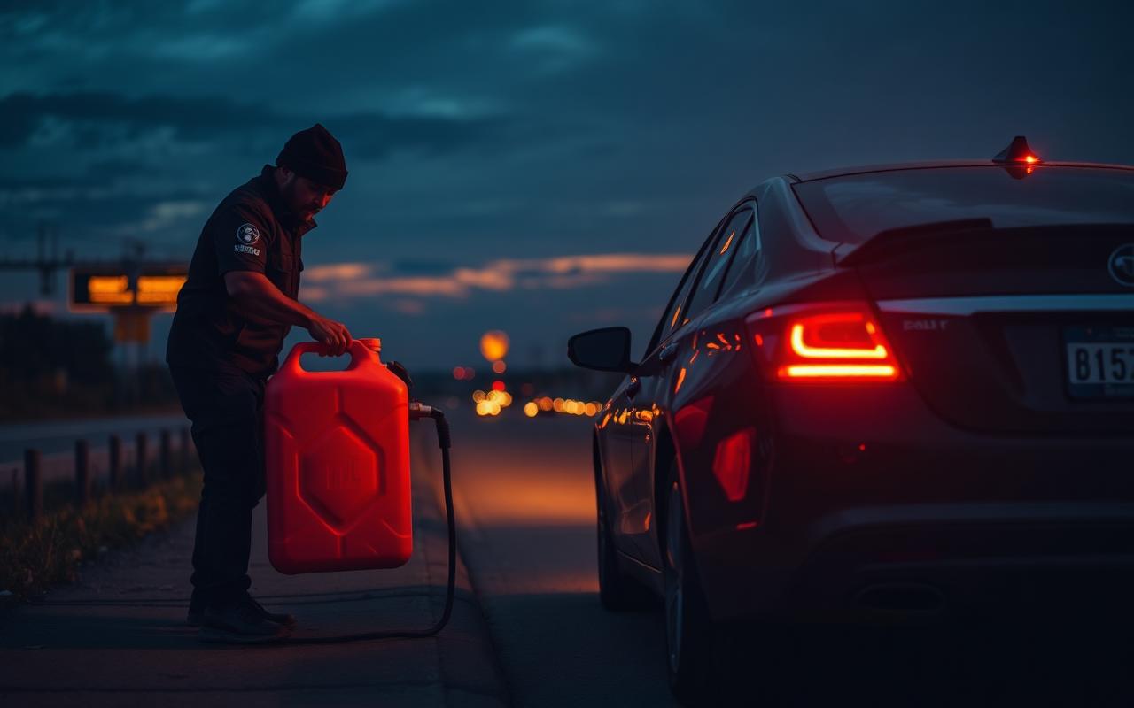 All About Towing technician delivering emergency fuel to a stranded vehicle